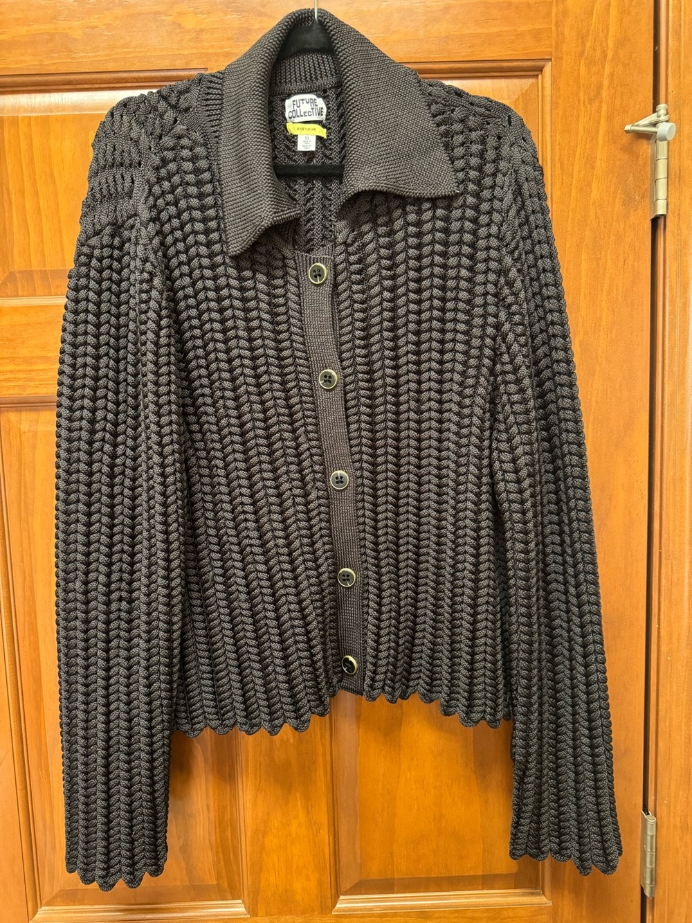 Future Collective Dark Brown Women's Black Chunky Knit Button-Up Jacket/Sweater